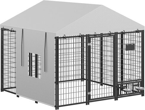 Dog Kennel Outdoor with Rotating Feeding Bowls, Heavy Duty Dog Crate with Cover, Double Locks & Feeding Reminder Tag, for Large/Medium/Small Dogs, Black in Kuwait