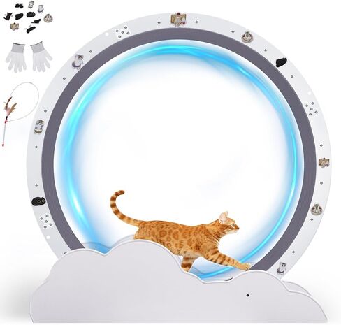 GTRACING Cat Wheels, 40" Diameter, Large Cat Exercise Wheel for Indoor Cats cat Treadmill Metal with Detachable Carpet & Teaser/Stickers, Ultra-Quiet Scroll Wheel with Latch, Safe, Black Ears-2 Style in Kuwait