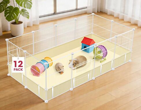 VISCOO 12 Panels Guinea Pig Cages, 48" x 24" x 16" DIY Small Animal Playpen with Waterproof Mat, C&C Cage for Guinea Pigs, Bunny, Hamsters, Indoor Portable Metal Wire Yard Fence Rabbit Cage in Kuwait