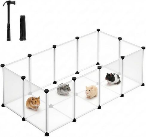 SONGMICS Guinea Pig Cage, Rabbit Cage, Small Animal Playpen with Waterproof Mat, Top and Side Door, 20 Panels, 48.4 x 24.8 x 16.3 Inches, Ink Black ULPI011BH01 in Kuwait