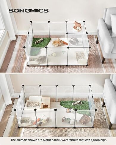 SONGMICS Guinea Pig Cage, Rabbit Cage, Small Animal Playpen with Waterproof Mat, Top and Side Door, 20 Panels, 48.4 x 24.8 x 16.3 Inches, Ink Black ULPI011BH01 in Kuwait