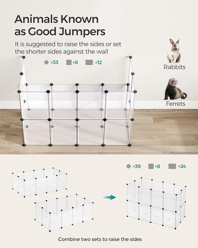 SONGMICS Guinea Pig Cage, Rabbit Cage, Small Animal Playpen with Waterproof Mat, Top and Side Door, 20 Panels, 48.4 x 24.8 x 16.3 Inches, Ink Black ULPI011BH01 in Kuwait