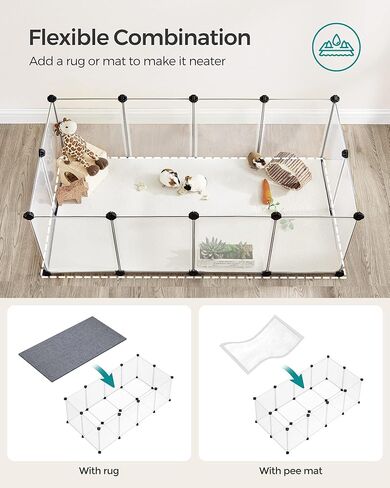 SONGMICS Guinea Pig Cage, Rabbit Cage, Small Animal Playpen with Waterproof Mat, Top and Side Door, 20 Panels, 48.4 x 24.8 x 16.3 Inches, Ink Black ULPI011BH01 in Kuwait