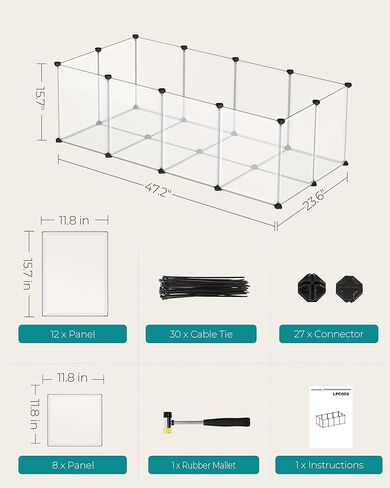 SONGMICS Guinea Pig Cage, Rabbit Cage, Small Animal Playpen with Waterproof Mat, Top and Side Door, 20 Panels, 48.4 x 24.8 x 16.3 Inches, Ink Black ULPI011BH01 in Kuwait
