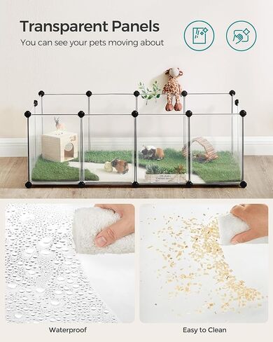 SONGMICS Guinea Pig Cage, Rabbit Cage, Small Animal Playpen with Waterproof Mat, Top and Side Door, 20 Panels, 48.4 x 24.8 x 16.3 Inches, Ink Black ULPI011BH01 in Kuwait