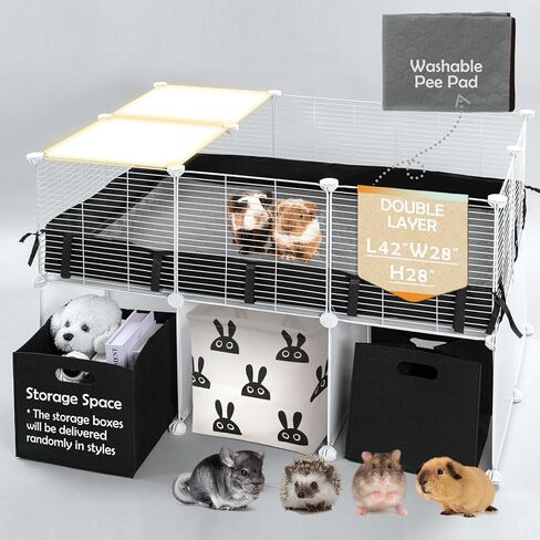 MEEXPAWS Guinea Pig Cages Small Animal Playpen with Waterproof PVC Liner & Washable Pee Pad & Storage Space, C&C Cage for Guinea Pigs, Hedgehog, Hamsters, Ferrets,Indoor Enclosure Wire Yard Playpen in Kuwait