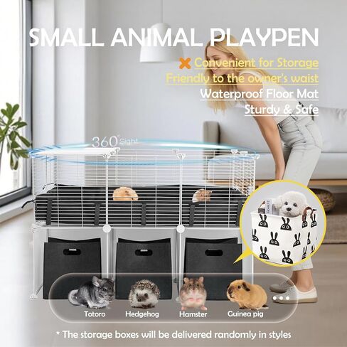 MEEXPAWS Guinea Pig Cages Small Animal Playpen with Waterproof PVC Liner & Washable Pee Pad & Storage Space, C&C Cage for Guinea Pigs, Hedgehog, Hamsters, Ferrets,Indoor Enclosure Wire Yard Playpen in Kuwait