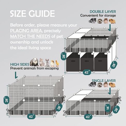 MEEXPAWS Guinea Pig Cages Small Animal Playpen with Waterproof PVC Liner & Washable Pee Pad & Storage Space, C&C Cage for Guinea Pigs, Hedgehog, Hamsters, Ferrets,Indoor Enclosure Wire Yard Playpen in Kuwait