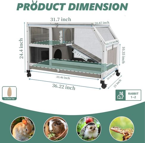 Gowoodhut 2-Story 93.1 "L أرنب القفص داخليًا وخارجيًا مع 8 عجلات، قفص أرنب خشبي مع 4 صواني مقاومة للتسرب قابلة للسحب لـ 2-4 أرانب، قفص أرنب مع قفص أرنب سقف الأسفلت مع 7 مداخل، رمادي in Kuwait