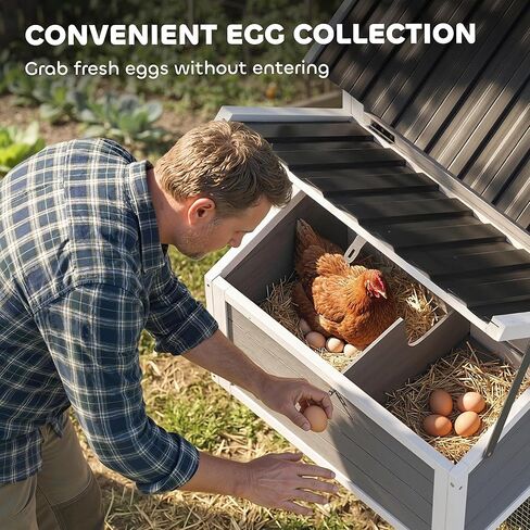 PawHut 82" Wooden Chicken Coop, Large Outdoor Hen House Poultry Hutch for 2-3 Hens, Chicken House with Nesting Box, Pull-on Tray, Waterproof Roof, Ramp and Roosting Bars for Backyard, Gray in Kuwait