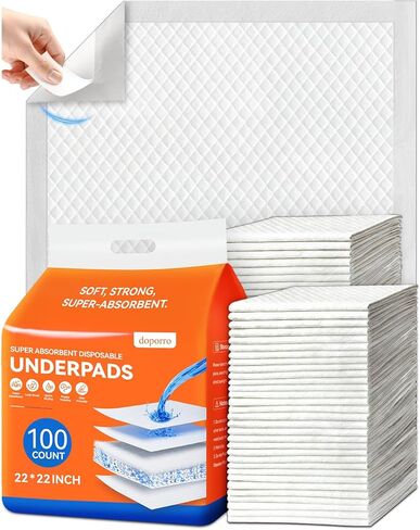 Disposable Puppy Pads 100 Count, 22"x22" Pee Pads for Dogs Potty Training, 6-Layer Super Absorbent & Leak Proof, Odor Block Pet Pads with Anti-Slip Adhesive Strips, White in Kuwait