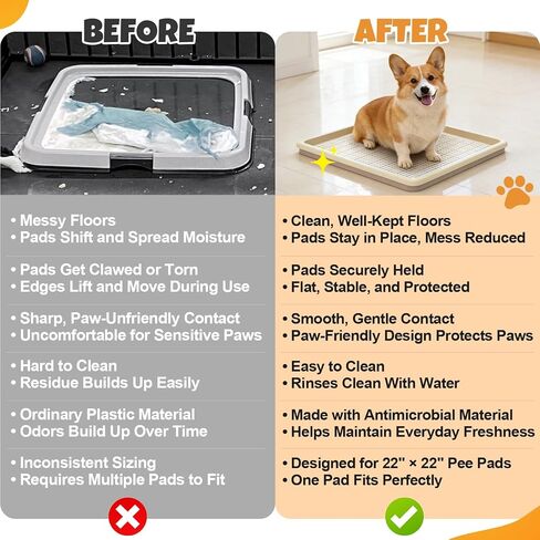 Dog Pee Pad Holder for Small and Medium Dogs, Two-Layer Mesh Dog Potty Tray, Indoor Puppy Pad Holder for Potty Training, Gentle on Paws, Easy-Clean Leak-Resistant Fits 22 × 22 Inches Pee Pads in Kuwait