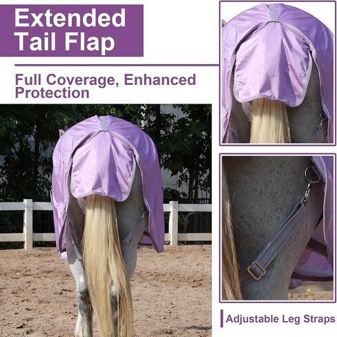 LEAFOREST Horse Fly Sheet with Neck Cover & Belly Band - Lightweight Mesh UV Protection Summer Sheet for Horses, Cool Thin Equine Blanket in Purple, 75" in Kuwait