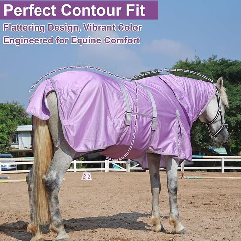 LEAFOREST Horse Fly Sheet with Neck Cover & Belly Band - Lightweight Mesh UV Protection Summer Sheet for Horses, Cool Thin Equine Blanket in Purple, 75" in Kuwait