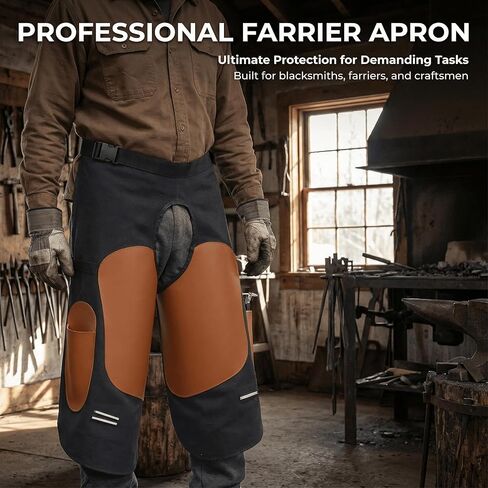 Heavy Duty Farrier Apron with Knee Pads & Strong Magnetic Nail Holder, Heat & Cut Resistant Reinforced Suede Apron, Adjustable Waist & Leg Straps Work Apron for Horseshoeing, Horse Owner & Ranch Work in Kuwait
