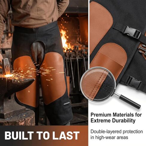 Heavy Duty Farrier Apron with Knee Pads & Strong Magnetic Nail Holder, Heat & Cut Resistant Reinforced Suede Apron, Adjustable Waist & Leg Straps Work Apron for Horseshoeing, Horse Owner & Ranch Work in Kuwait