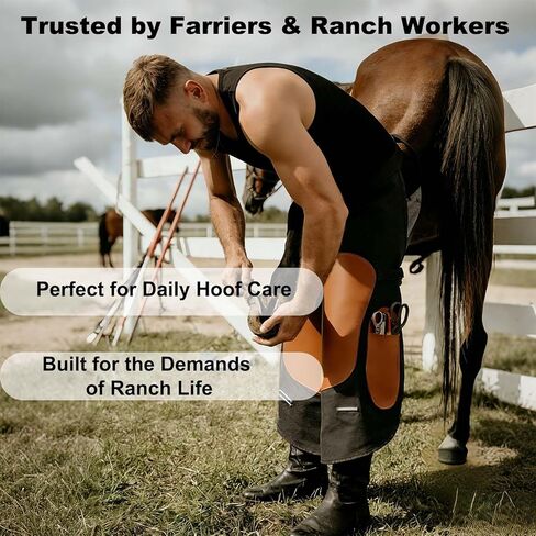 Heavy Duty Farrier Apron with Knee Pads & Strong Magnetic Nail Holder, Heat & Cut Resistant Reinforced Suede Apron, Adjustable Waist & Leg Straps Work Apron for Horseshoeing, Horse Owner & Ranch Work in Kuwait