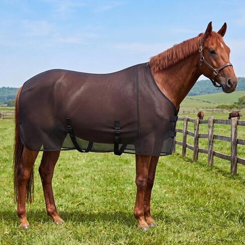 Hsei Horse Fly Sheet شبكة سوداء قابلة للتنفس للحماية من الأشعة فوق البنفسجية للخيول الصيفية مقاس 70 قابل للتعديل لحماية الذبابة من أجل المراعي، بطانية حصان خفيفة الوزن ومتينة، تصميم سهل الملاءمة in Kuwait