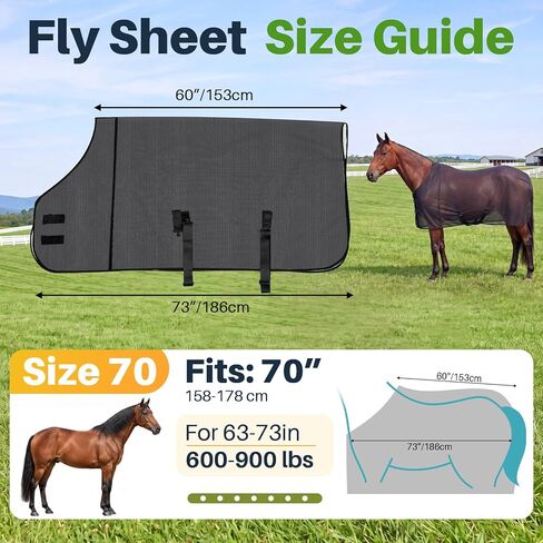 Hsei Horse Fly Sheet شبكة سوداء قابلة للتنفس للحماية من الأشعة فوق البنفسجية للخيول الصيفية مقاس 70 قابل للتعديل لحماية الذبابة من أجل المراعي، بطانية حصان خفيفة الوزن ومتينة، تصميم سهل الملاءمة in Kuwait