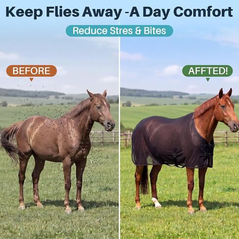 Hsei Horse Fly Sheet شبكة سوداء قابلة للتنفس للحماية من الأشعة فوق البنفسجية للخيول الصيفية مقاس 70 قابل للتعديل لحماية الذبابة من أجل المراعي، بطانية حصان خفيفة الوزن ومتينة، تصميم سهل الملاءمة in Kuwait
