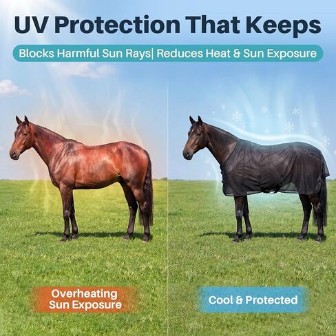 Hsei Horse Fly Sheet شبكة سوداء قابلة للتنفس للحماية من الأشعة فوق البنفسجية للخيول الصيفية مقاس 70 قابل للتعديل لحماية الذبابة من أجل المراعي، بطانية حصان خفيفة الوزن ومتينة، تصميم سهل الملاءمة in Kuwait