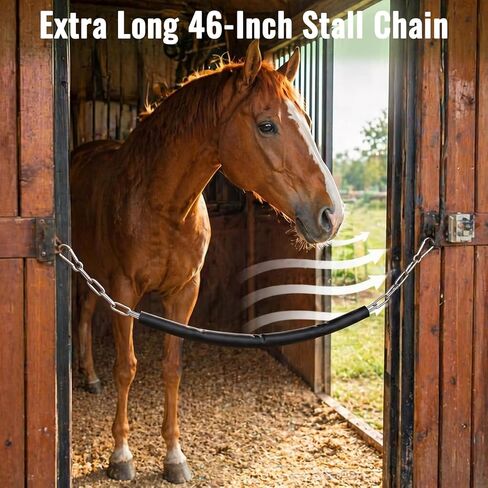 Shimeyao 1 Pcs Black Stall Chain 47 Inch Rubber Stall Guards for Horses 2 Double Ended Snaps Durable Sturdy Secure Versatile Heavy Duty Reusable Guard Chain for Horse Barn in Kuwait