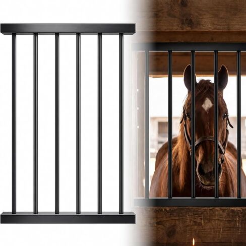 شوايات نافذة شريط Zonon Horse Stall مقاس 24 بوصة × 36 بوصة، لوحات تهوية كشك مع مسافة 3 بوصات، طلاء أسود من الفولاذ المجلفن شديد التحمل، ترقية أمان مقاومة للصدأ لنافذة مستقرة لحظيرة الخيول in Kuwait