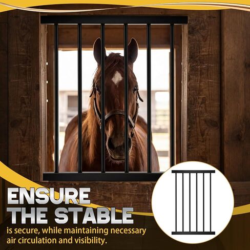 شوايات نافذة شريط Zonon Horse Stall مقاس 24 بوصة × 36 بوصة، لوحات تهوية كشك مع مسافة 3 بوصات، طلاء أسود من الفولاذ المجلفن شديد التحمل، ترقية أمان مقاومة للصدأ لنافذة مستقرة لحظيرة الخيول in Kuwait