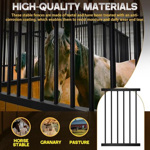 شوايات نافذة شريط Zonon Horse Stall مقاس 24 بوصة × 36 بوصة، لوحات تهوية كشك مع مسافة 3 بوصات، طلاء أسود من الفولاذ المجلفن شديد التحمل، ترقية أمان مقاومة للصدأ لنافذة مستقرة لحظيرة الخيول in Kuwait
