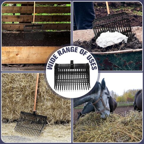 Lasnten Manure Fork Replacement Head, 18 Tines Pitchfork Head with Screws and Nuts, Horse Manure Rake for Picking up Grass and Hay(Black,2 Pcs) in Kuwait