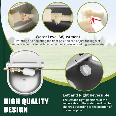 Automatic Animal Drinking Water Bowl, 304 Stainless Steel Livestock Waterer with Float Valves, 39" Pipe Hose, 1/2" to 3/4" Adapter, Water Trough for Dog, Horse, Goat, Pig, Cow in Kuwait