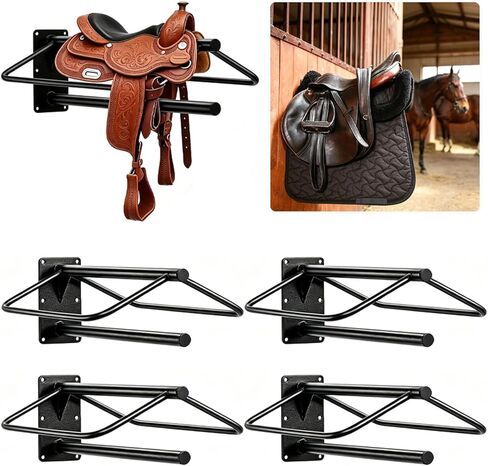 Youlina 4 Pack Wall Mounted Saddle Rack with Pad Bar, Heavy Duty Black Horse Saddle Stand for English & Western Saddles, Sturdy Storage for Saddle Pads & Blankets in Kuwait