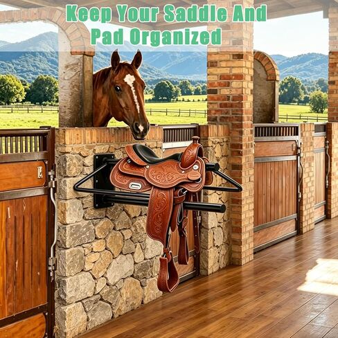 Youlina 4 Pack Wall Mounted Saddle Rack with Pad Bar, Heavy Duty Black Horse Saddle Stand for English & Western Saddles, Sturdy Storage for Saddle Pads & Blankets in Kuwait