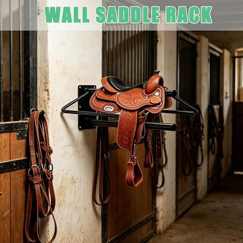 Youlina 4 Pack Wall Mounted Saddle Rack with Pad Bar, Heavy Duty Black Horse Saddle Stand for English & Western Saddles, Sturdy Storage for Saddle Pads & Blankets in Kuwait