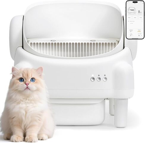 Automatic Cat Litter Box,Self Cleaning Litter Box for Multiple Cats with Open Top Design, App Control, Safety Protection,Ultra-Quiet,Easy Setup,White in Kuwait