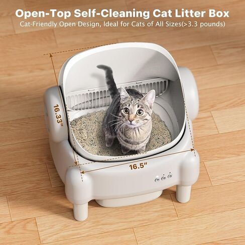 Automatic Cat Litter Box,Self Cleaning Litter Box for Multiple Cats with Open Top Design, App Control, Safety Protection,Ultra-Quiet,Easy Setup,White in Kuwait
