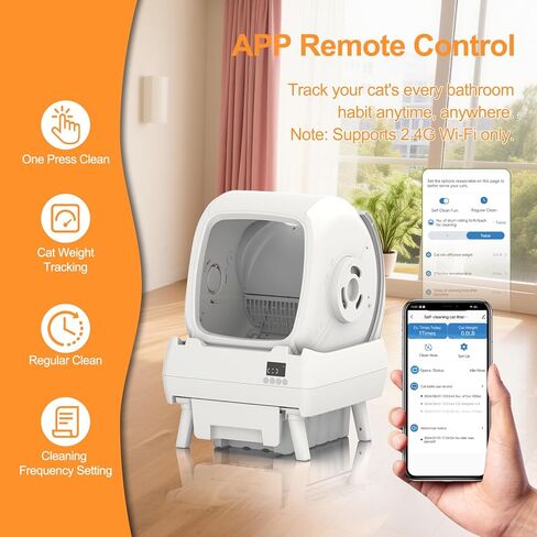 Automatic Cat Litter Box Self Cleaning - App Control, Cat Toilet Records, Suitable for Big Cats, Medium Cats, Kittens and Multi-Cat Families, Anti-Pinch, Low Noise【Assembly Required】- White in Kuwait