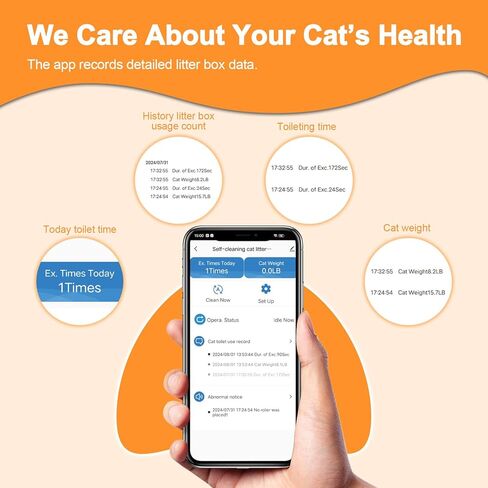 Automatic Cat Litter Box Self Cleaning - App Control, Cat Toilet Records, Suitable for Big Cats, Medium Cats, Kittens and Multi-Cat Families, Anti-Pinch, Low Noise【Assembly Required】- White in Kuwait