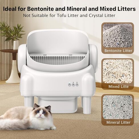 Automatic Cat Litter Box,Self Cleaning Litter Box for Multiple Cats with Open Top Design, App Control, Safety Protection,Ultra-Quiet,Easy Setup,White in Kuwait
