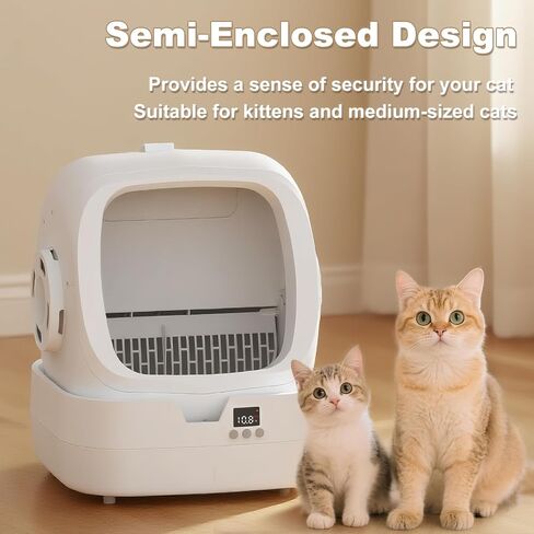 Mintakawa Automatic Cat Litter Box Self Cleaning - APP Control and Weight Monitoring - Ultra-Quiet, Suitable for Medium Cats and Kittens, Safe Anti-Pinch Litter Box (Assembly Required) - White in Kuwait