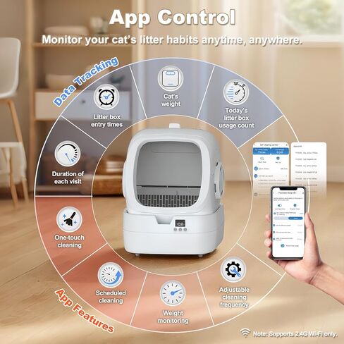 Mintakawa Automatic Cat Litter Box Self Cleaning - APP Control and Weight Monitoring - Ultra-Quiet, Suitable for Medium Cats and Kittens, Safe Anti-Pinch Litter Box (Assembly Required) - White in Kuwait