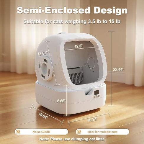 Mintakawa Automatic Cat Litter Box Self Cleaning - APP Control and Weight Monitoring - Ultra-Quiet, Suitable for Medium Cats and Kittens, Safe Anti-Pinch Litter Box (Assembly Required) - White in Kuwait