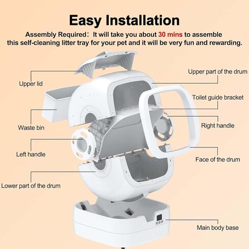 Mintakawa Automatic Cat Litter Box Self Cleaning - APP Control and Weight Monitoring - Ultra-Quiet, Suitable for Medium Cats and Kittens, Safe Anti-Pinch Litter Box (Assembly Required) - White in Kuwait