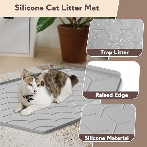 Garoopion Cat Litter Box Mat, Large 40" X 28" Litter Trapping Mat for Cats, Waterproof Silicone Pad for Floor, Gray in Kuwait