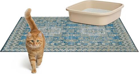 Lovewag Pets Cat Litter Mat 2 Pack - Large 36x48 Machine Washable Easy Clean Non-Slip Waterproof Trapping Mats for Cats - (Marmalade Sunshine) in Kuwait