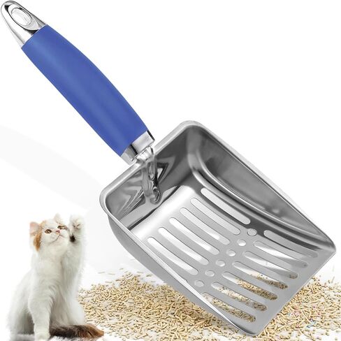 Cat Litter Scoop - Long Handle Scooper, Rustproof Stainless Steel Mesh, Non-Slip Grip, Deep Shovel Sifter for All Litter Types, Easy Clean Kitty Waste Litter for Litter Box(Red) in Kuwait