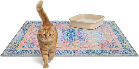 Lovewag Pets Cat Litter Mat 2 Pack - Large 36x48 Machine Washable Easy Clean Non-Slip Waterproof Trapping Mats for Cats - (Marmalade Sunshine) in Kuwait