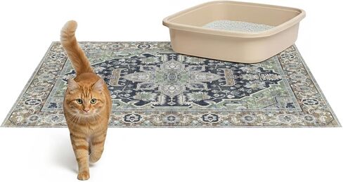 Lovewag Pets Cat Litter Mat 2 Pack - Large 36x48 Machine Washable Easy Clean Non-Slip Waterproof Trapping Mats for Cats - (Marmalade Sunshine) in Kuwait