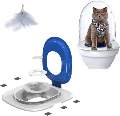Cat Toilet Training Kit – Litter Box Trainer for Indoor Cats, Reusable Plastic Rings Fit Any Toilet, Stop Scooping Litter (Blue) (Blue) in Kuwait