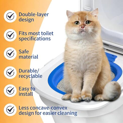 Cat Toilet Training Kit – Litter Box Trainer for Indoor Cats, Reusable Plastic Rings Fit Any Toilet, Stop Scooping Litter (Blue) (Blue) in Kuwait